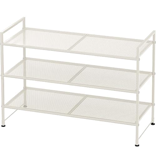 Simple Houseware 3-Tier Stackable Mesh Shoe Rack, White - Image 1