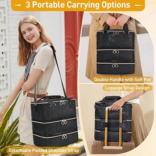 YUYAFN Large Nail Polish Organizer Bag Holds 84 Bottles Nail Polish and a Nail Lamp, PU Leather Nail Kit Storage Carrying Case, Removable Portable Travel Nail Art Tool Storage thumbnail 6