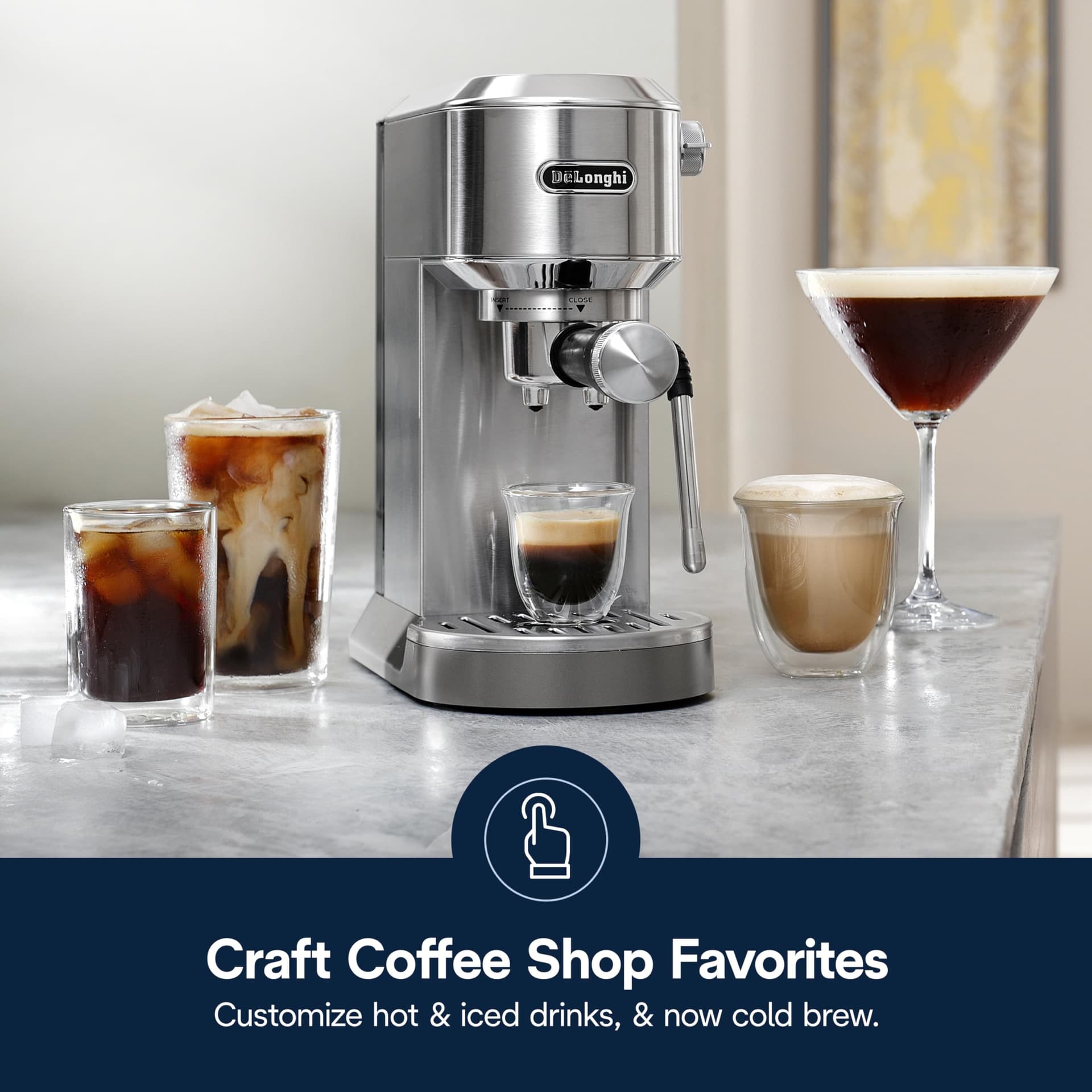 De'Longhi Dedica Duo Máquina de café espresso y Cold Brew, acero inoxidable, pantalla táctil, EC890M thumbnail 2