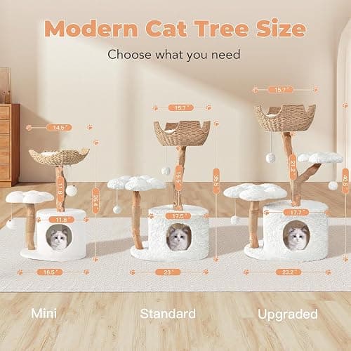 Modern Cat Tree, Wood Cat Tree Tower for Small Cats, Luxury Cat Condo with Scratching Posts and Flower Platforms, Cat Furniture by Easyego thumbnail 2