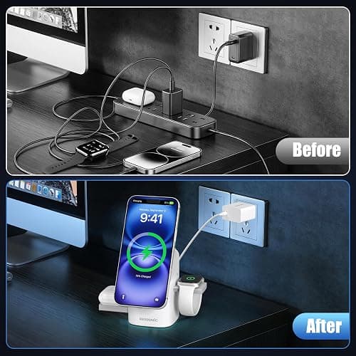 25W 3 in 1 Wireless Charging Station for Apple&Samsung, Desk Night Stand | Includes 45W Adapter, Wireless Charger for MagSafe iPhone 17/16/15/14/13/12, Galaxy S25/S24/S23/S22, AirPods & Watch thumbnail 6