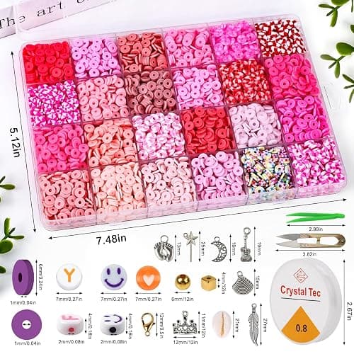 XSEINO 46000Pcs Clay Beads - 216Colors 10Boxes Clay Beads, 5 Styles Letter Beads,with Rich Making Accessories and 3 Rolls Crystal Cord,for Crafts thumbnail 4