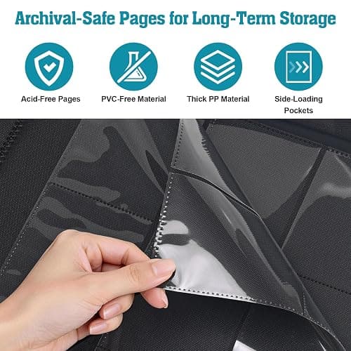 UGYAZX Top Loader Binder, 9 Pocket Holds 360 Toploaders, Acid-Free PVC-Free Side-Loading Pages, Full-Zip PU Binder for Standard 3" x 4" Top Loaders, TCG, MTG & Sports Cards, Blue Lake Dragon thumbnail 8