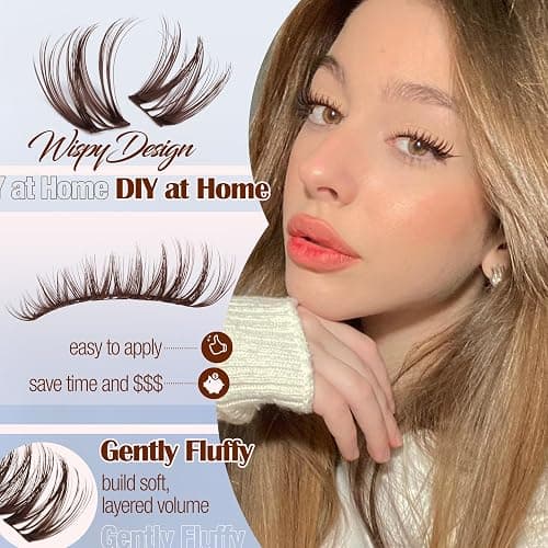 Flaunt Lash Clusters Brown Eyelash Clusters Fluffy Cluster Lashes Ultra-Dense Lash Clusters Eyelashes Extension Waterproof Individual Lashes Dark Brown Wispy CC-Curly Lash Extensions (144Pcs, 8-16MM) thumbnail 7