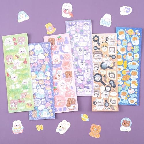 HINZIC 60 Sheets Korean Stickers Kpop Deco Stickers for Photocard Self Adhesive Colorful Stickers Cute Korean Stickers with Rabbit Bear Flower Cake for DIY Arts Craft Cards Scrapbooking Valentine Gift thumbnail 3
