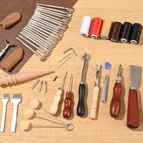 VEVOR Leather Working Tools Kit, 72 PCS with Portable Leather Storage Bag, Engraving Punching Sewing Stamping Sanding Tools, Ideal for Beginners DIY Enthusiasts and Professionals thumbnail 8