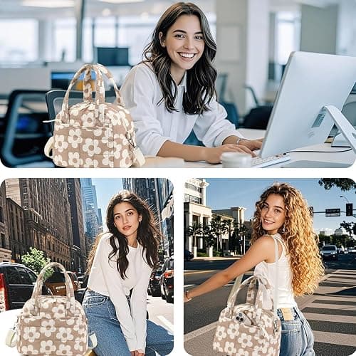 LEDAOU Quilted Insulated Lunch Bag for Women, 9L Puffy Lunch Tote with Adjustable Shoulder Strap, Reusable Water-Resistant Lunch Box for Work, School, Picnic & Travel thumbnail 6