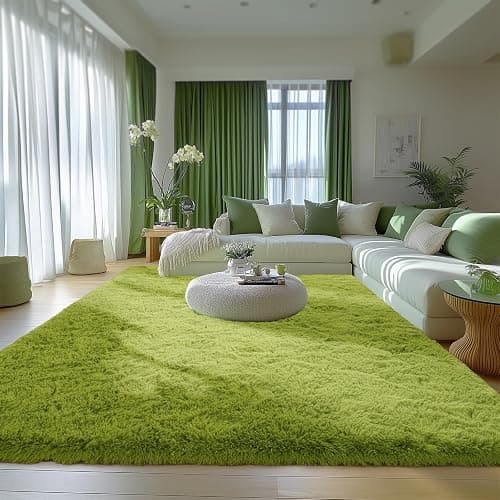 Green Grass Area Rugs for Bedroom Living Room, 9x12 Fluffy Fuzzy Shaggy Carpet for Kids Playroom Nursery Room, Thick Soft Plush Mat for Kids Baby Boys Teen Dorm Home Decor Aesthetic - Image 1