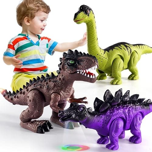 TEMI 3 Pack Electrical Walking Dinosaur Toys for Toddlers 2-4 3-5 Years with Sound and Light Up, Toddler Robot Dinosaur, Brachiosaurus, Stegosaurus Dinosaur Figures for Kids thumbnail 4