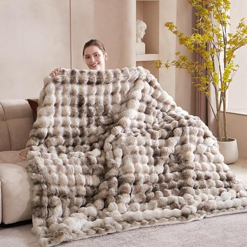 Serenhom 60x80 Inches Ultra-Soft Fuzzy Faux Fur Plush Twin Size Blanket - Thick, Warm Sherpa for Couch, Sofa, Bedroom, Camping - Decorative Blanket for Cozy Warmth, Bubble Brown Tie Dye thumbnail 2