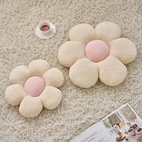 Znhinery Flower Pillow, Decorative Throw Pillow for Bed Couch, Flower Shaped Pillow Home Decor Daisy Pillows (Ivory White, 14.9 Inches) thumbnail 2