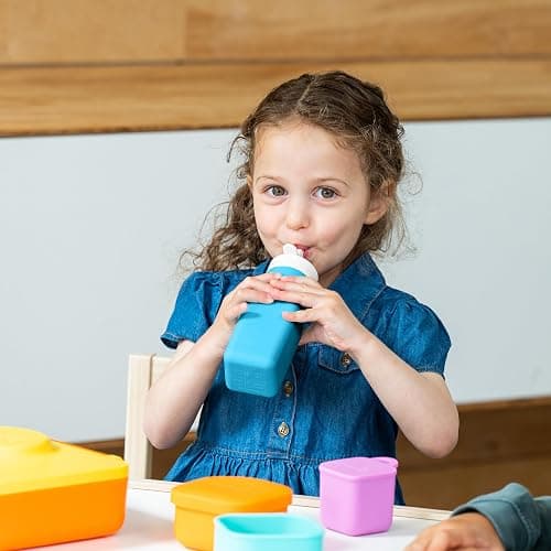 Omie OmieBox Reusable Silicone Water Bottle - 8.7 oz, Straw Top, BPA-Free & Phthalate-Free, Leak-Proof (Blue) (OmieBox Sold Separately) thumbnail 2