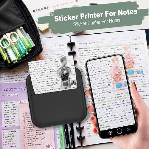 HUIJUTCHEN Mini Pocket Printer Portable Thermal Photo Printer with 10 Rolls Printing Paper for Android or iOS APP, Bluetooth Inkless Printer Labler Maker (Black) thumbnail 4