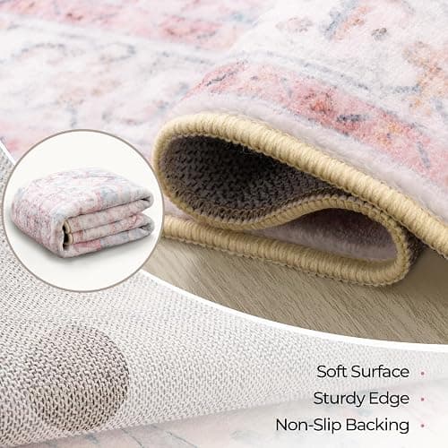CAPALOCA Machine Washable Rugs Nursery Rug 5x7 Cute Girl Non Slip Low Pile Water Repellent Soft Print Pattern for Bedroom Indoor Decor Kids Playroom Pinkblue thumbnail 4