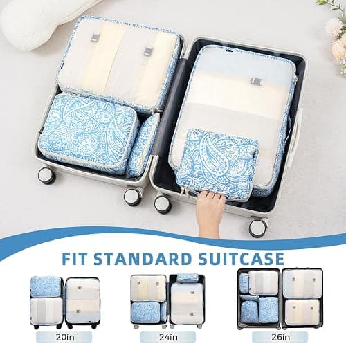 BAGAIL 8 Set Packing Cubes Luggage Packing Organizer Bags for Travel Accessories-Blue paisley thumbnail 6