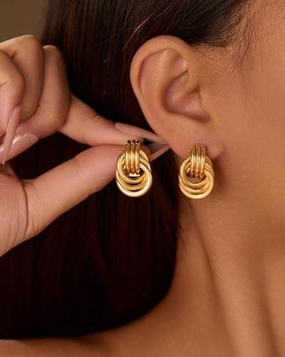 14K Gold Knot Earrings for Women Gold Silver Earrings Heart Link Drop Dangle Earring Chunky Gold Knotted Statement Jewelry thumbnail 2