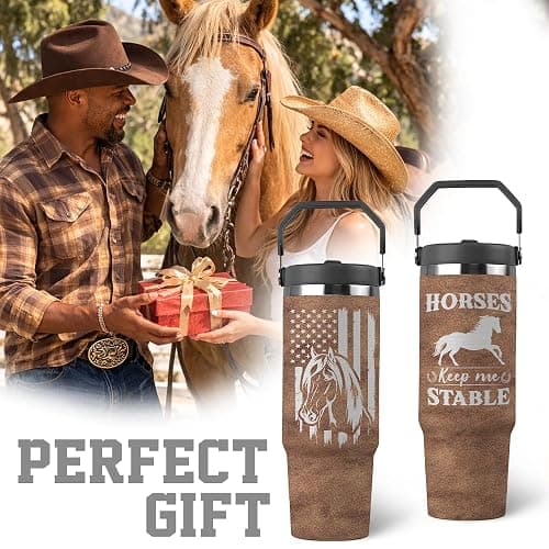 Limima Horse Gifts - Horse Tumbler 30oz with Handle Lid – Equestrian Gifts – “Horses Keep Me Stable” Stainless Steel Travel Tumbler – Birthday & Mothers Fathers Day Gift for Horses Lovers thumbnail 6