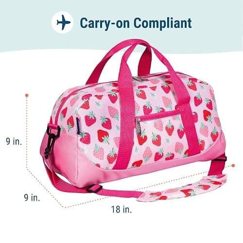 Wildkin Kids Overnighter Duffel Bag – Carry-On Size, Ideal for School & Sleepovers – Strawberry Patch thumbnail 4