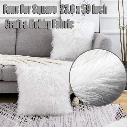 Faux Fur Fluffy Crafts Fabric 23.6x59 inch White, Long Pile Shaggy Fur Fabric for Costume, Halloween Decoration, Home Sewing, Craft Arts Supply, Upholstery, Christmas Plush Furry Material thumbnail 7