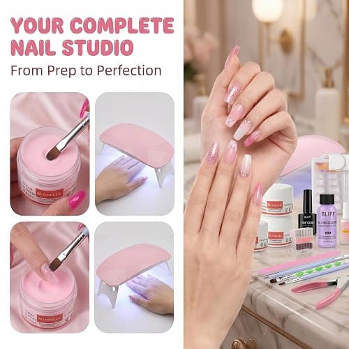 Professional Nail Kit for Beginners with Everything Acrylic Nails Kit with UV Light, Nail Drill, Acrylic Carved powder Glitter Powder, Art Stickers Decor Home Salon Tools for Women Thoughtful Gift thumbnail 3