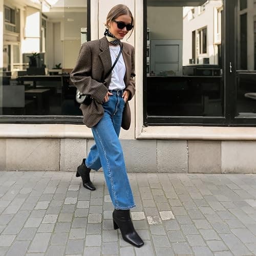 Attiposh Ankle Boots for Women Square Toe Short Boots Side Zipper Low Heel Ankle Booties Fashion Comfort Dressy Lady Shoes thumbnail 3