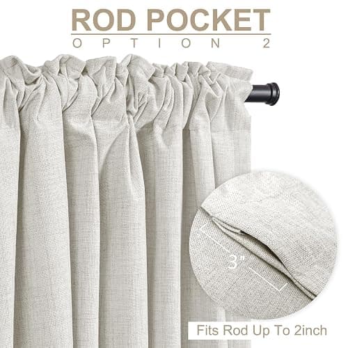 100% Blackout Shield Linen Blackout Curtains for Bedroom 120 Inches Long, Back Tab/Rod Pocket Living Room Drapes, Thermal Insulated Blackout Curtains 2 Panels Set, 50" W x 120" L, Beige thumbnail 5