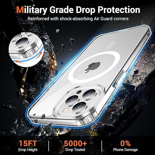 Temdan for iPhone 12& iPhone 12 Pro Case Clear with Screen Protector, Compatible with Magsafe, Anti-Yellowing, Military-Grade Protection, Shockproof Slim Magnetic Phone Case Cover, Transparent thumbnail 4
