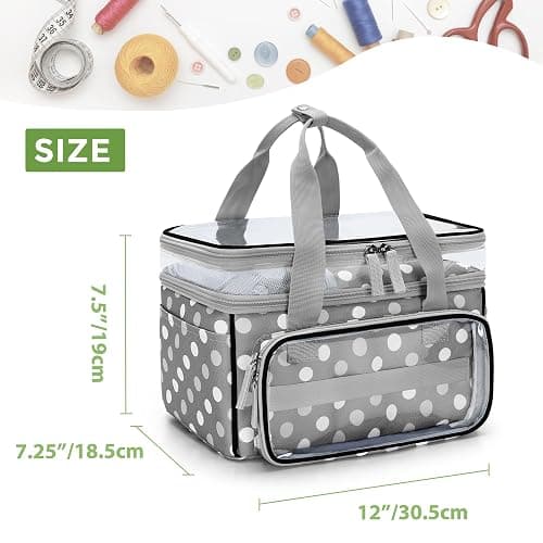 LUXJA Double-Layer Sewing Storage Organizer with Transparent Compartment, Large Sewing Organizer Bag with Detachable Divider for Sewing Supplies (Bag Only), Polka Dots thumbnail 5
