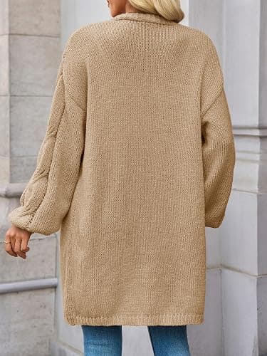 Saodimallsu Womens Fall Cable Long Cardigans Lantern Sleeve Knit Open Front Chunky Loose Fit Sweater Coats thumbnail 5