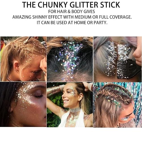 MEICOLY Blue Face Body Glitter Stick,Blue Hair Face Glitter Makeup,Mermaid Chunky Glitter Face Paint,Waterproof Sparkle Festival Rave Accessories for Women thumbnail 4