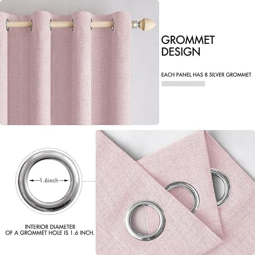 MIULEE Linen Texture Curtains for Bedroom Solid 100% Blackout Thermal Insulated Pink Curtains Grommet Room Darkening Curtains/Draperies for Living Room Nursery 52x84 Inch (2 Panels) thumbnail 4