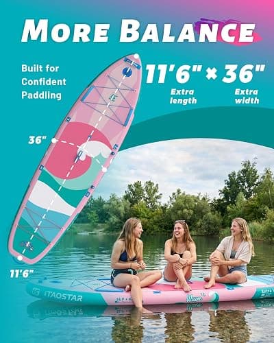 iTAOSTAR Billow 11'6"×36" Extra Wide Paddle Board with Seat, One-Stop Premium SUP Board Accessories, Tailored Fins, Stable Inflatable Stand Up Paddle Boards for Youth/Adults of All Skill Levels thumbnail 3