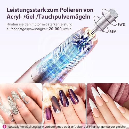 COSLUS Kabellos Tragbar Nagelfräser, 11 in 1 Profi Maniküre und Pediküreset, Nagelfeile für Gelnägel und Acrylnägel, Nagelformen, Entfernen von Hornhaut thumbnail 3