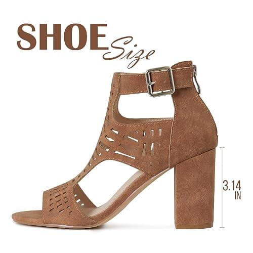 AOSPHIRAYLIAN Heeled Sandals Brown Womens Heels Open Toe Wedge Sandals | Bohemian Cutout·Ankle Strap·3.14" Heel Height·Faux Leather Upper·Comfy Padded — 5 Colors, Dress Summer Shoes, Daily to Party thumbnail 6