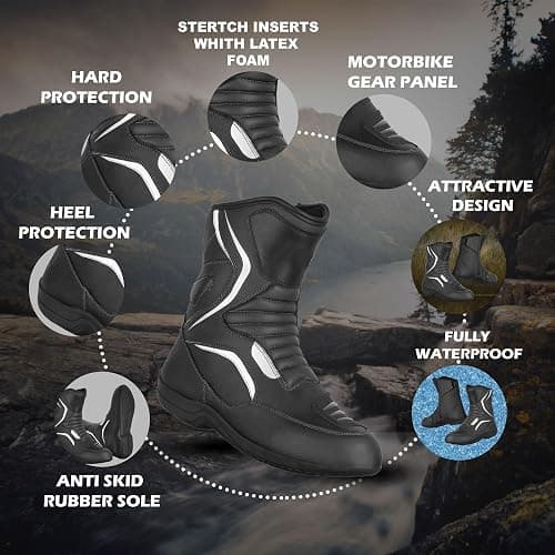 SAGA MOTO Men’s Motorcycle Boots – Waterproof Leather Biker Riding Shoes with CE Approved, Anti-Slip Sole & Breathable Lining thumbnail 8