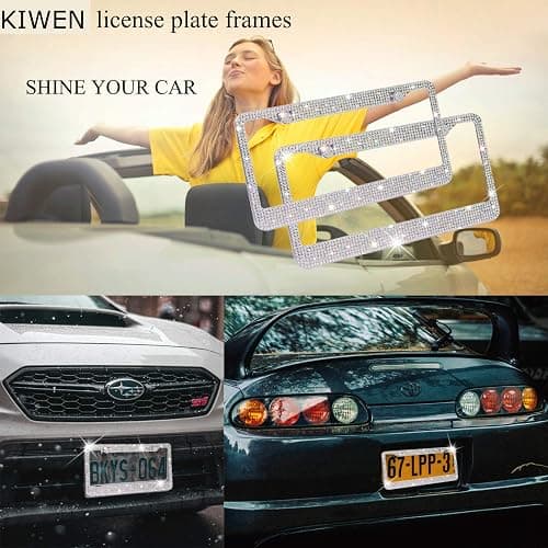 Bling License Plate Frames with High End Ribbon Gift Box,2 Pack Rhinestone License Plate Frame,Handcrafted Crystal Premium Stainless Steel Bling License Plate Frame for Women,Party,Birthday,Xms Gift thumbnail 4