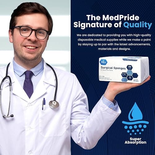 MED PRIDE 4”x 4” Gauze, 200 Surgical Sponges 12-ply Extra Absorbent | All-Gauze, Non-Sterile| Great for Wound Dressing, Prepping, Scrubbing & Cleaning| Essential First-Aid thumbnail 5