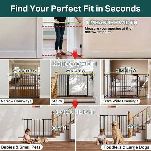 Cumbor 29.7-40.6" Baby Gate for Stairs, Baby Essential Safety Gate, Mom's Choice Awards Winner-Dog Gate for Doorways, Pressure Mounted Auto-Close Pet Gates for Dogs Indoor, Durable Child Gate, Black thumbnail 3