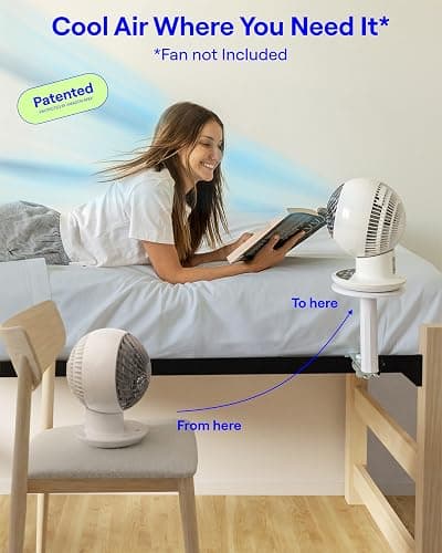 FanShelfie Adjustable Fan Holder for Dorm Room, Bunk & Lofted Bed, College Essentials for Boys & Girls, Patented Height & Distance Design, Compatible with Popular Dorm Fans, 2 Height Options (White) thumbnail 2