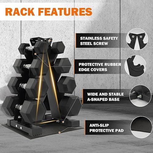 Fitvids Rubber Coated Hex Dumbbell Set with Storage Rack, 100/150/200/550 LB Hand Weight Set with Anti-Slip Grip for Home Gym thumbnail 4