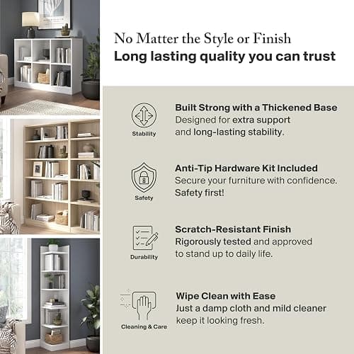 Bush Furniture Universal Small 2 Shelf Bookcase in White, Low Storage and Display Bookshelf for Home Office or Living Room Organization thumbnail 4