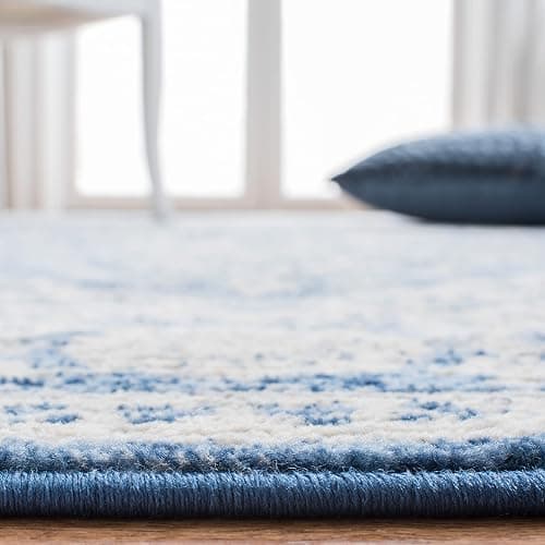 SAFAVIEH Brentwood Collection Area Rug - 8' Square, Ivory & Navy, Medallion Distressed Design, Non-Shedding & Easy Care, Ideal for High Traffic Areas in Living Room, Bedroom (BNT832A) thumbnail 5