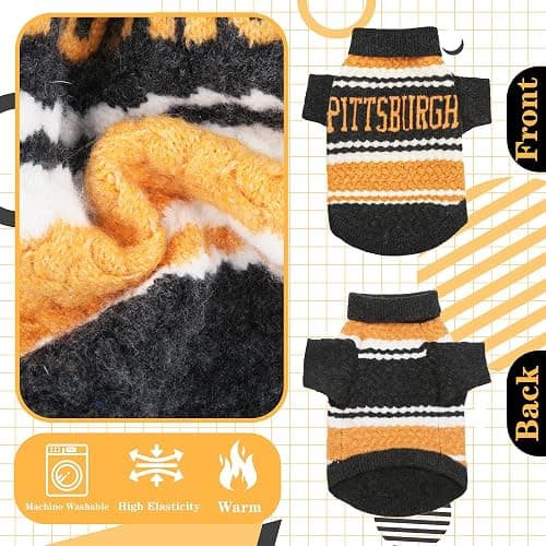 ZOARVEXD Pittsburgh Small Dog Sweater​ Football Theme Turtleneck Knit Dog Sweaters for Small Pets Warm Winter Cat Dog Clothes thumbnail 4