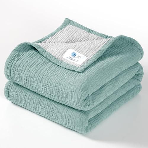 Lulu moon Muslin Baby Blanket - Cotton Quilt Blankets for Toddlers - Reversible Nursery Crib Blanket for Baby Boys and Girls 47"x47"(Sage) - S-sage - Solid - Image 1
