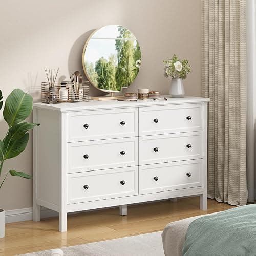 CARPETNAL White Dresser for Bedroom, 6 Drawer Dresser with Wide Drawer and Metal Handles, Wood Dressers & Chests of Drawers for Hallway, Entryway. thumbnail 2