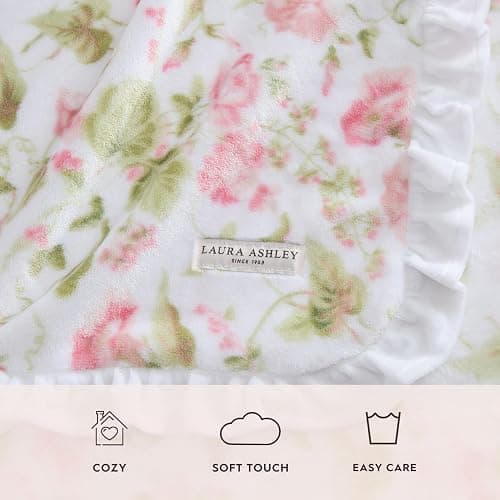 Laura Ashley - Plush Throw Blanket, 50x70, Soft and Warm with a Lightweight Feel, Floral Design, Morning Gloria Pink thumbnail 4
