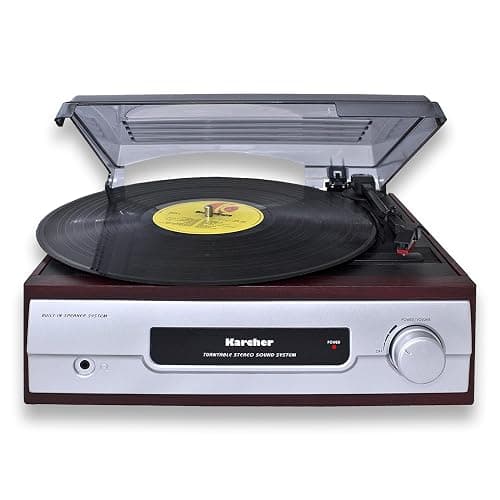 Karcher Plattenspieler mit eingebauten Stereo-Lautsprechern, Vinyl Schallplattenspieler, Line Out, Kopfhöreranschluss, 2 Geschwindigkeiten, Nostalgie Retro Turntable, KA 8050 silber - Image 1
