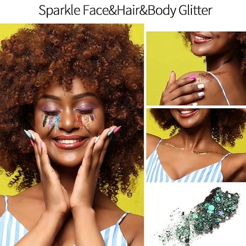 FANDAMEI 25 Colors Face Glitter, Face Glitter for Women Kids Girls, Glitter Gel No Glue Needed, Glitter for Body Hair Halloween Rave Carnival Makeup thumbnail 7