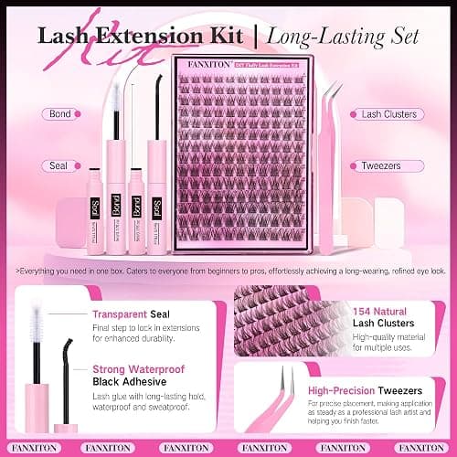 DIY Lash Extension Kit Natural Look Wispy Lash Clusters D 154 pcs Lashes Clusters 8-16 mm Eyelash Extension Kit Lash Bond and Seal Lash Tweezers Individual Lashes Lash Cluster Kit For Beginners thumbnail 2