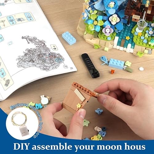 Moon Flower Mini Bricks Building Set, Fairy Cabin and Blue Flower Bouquet, Mini Building Blocks Botanical Collection Set, Unique Home Decor, Gift for Her and Him - 1622 Pcs Mini Bricks thumbnail 7